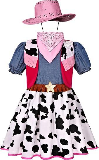Gorkonpy Cowgirl Costume for Girls with Hat Halloween Dress Up Party, XL