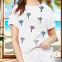 Women Hawaiian Shirt Tropical Shirts Coconut Tree Sequin T Shirt Hawaiian Family Vacation Tee Top (White, S)