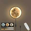 QIYIMEILUX Dimmable Moon Wall Sconce Plug in Modern LED Wall Light with Remote Control 9.5inch 15W Black Wall Lamp Indoor Wall Mounted Lighting Ceiling Light Fixture for Living Room Bedroom