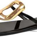 Coutgo Womens Flat Sandals Comfortable Flip Flops Slide Sandals Summer Beach Shoes with Metal Decoration (10, Black)