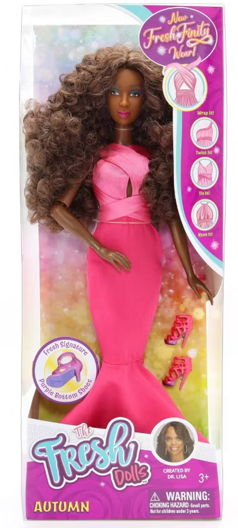 Barbie Fashionistas Doll #217 with Brown Wavy Hair Half-Up Half-Down & Pink Dress, 65th Anniversary Collectible Toy