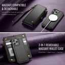 Defencase for iPhone 14 Pro Max Magnetic Wallet Case Compatible with Magsafe with RFID Blocking Zipper Strap Card Holder for Women Men, PU Leather Detachable Case for iPhone 14 Pro Max (6.7"), Black