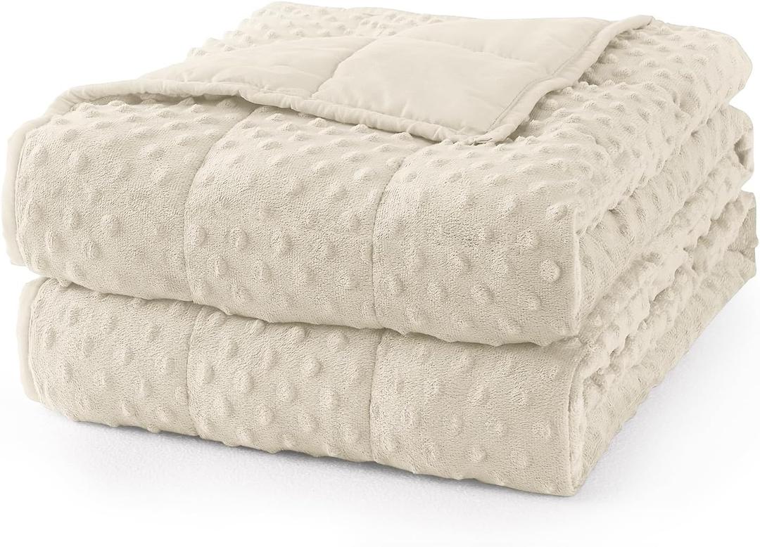 Mr. Sandman Weighted Blanket for Adults Queen Size 15 lbs, Soft Cooling Heavy Minky Blanket for Sleep, Washable Throw Blanket with Glass Beads, 60 x 80 Inches, Ivory