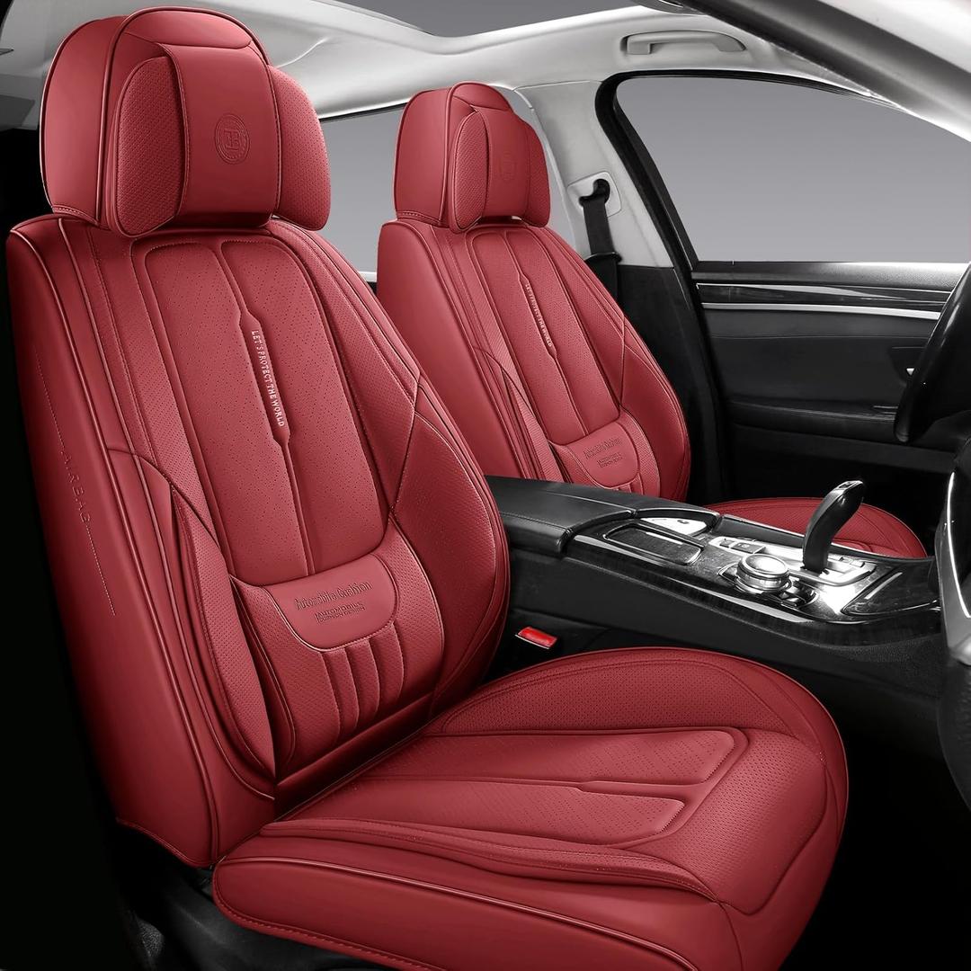 NS YOLO Universal Fit Full Coverage Leather Car Seat Covers for Cars, SUVs and Pick-up Trucks, Car Seat Protector, Automotive Seat Covers Full Set, Car Seat Cushion, Red Seat Cover for 5 Seats