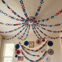 Faccito 300 Pcs 4th of July Star Paper Chain Strips for 250th Anniversary Decoration Patriotic Garland Bunting Banners DIY Crafts Supplies, Red Blue Hanging Decoration for Independence Day