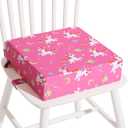 Toddler Booster Seat for Dining Table, Stronger Support Booster Seat for Table Washable 2 Safer Straps Non-Slip Bottom Portable for Kids Baby Increasing Cushion for Travel Home (Pink-Unicorn)