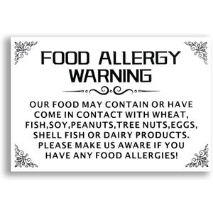 Acrylic Food Allergy Warning Sign 4x6 Sign White
