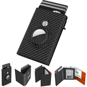 typecase AirTag Wallet for Men: Compatible with Apple AirTag (1st & 2nd Generation), RFID Blocking, Genuine Leather, Slim & Minimalist Design - 14 Card Capacity | ID Window | Cash Slot (Orange) (Carbon Fiber Orange)