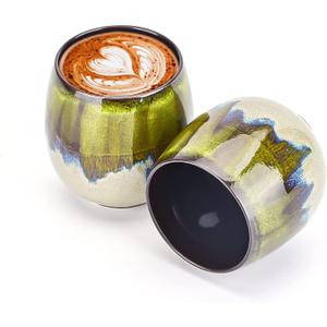 Espresso Cups Ceramic Kiln-Change Mini Espresso Coffee Cup KungFu Tea Set Spirits Cups Tasting Cups Mate Cup (2Pcs, Green)