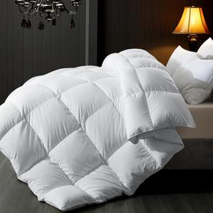 ELNIDO QUEEN Feather Comforter Queen Size, Filled with Feather and Downfiber, All Season White Luxury Hotel Fluffy Bed Comforter, Ultra Soft 100% Cotton Duvet Insert, 90x90 Inch