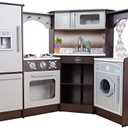 KidKraft Ultimate Corner Wooden Play Kitchen with Lights & Sounds, Play Phone and Curtains, Espresso, Gift for Ages 3+