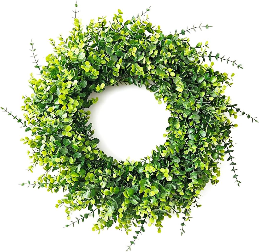 26 Inch Artificial Eucalyptus Wreath for Front Door, Year-Round Greenery, UV & Weather Resistant
