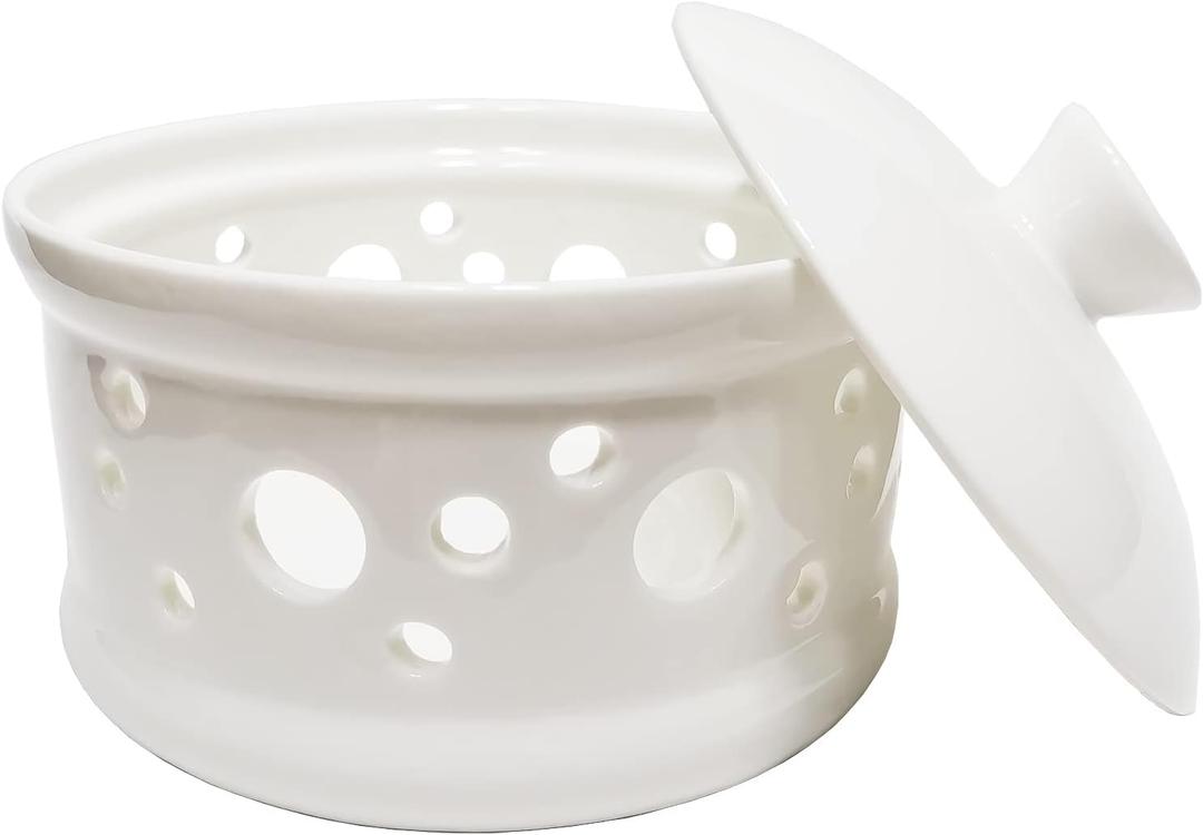 Garlic Keeper with Lid,Ceramic Garlic Storage Container for Counter,White