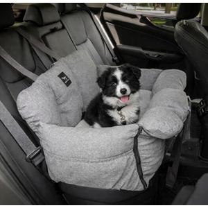 JACKO & CO Premium Dog Car Seat Safe & Cozy Travel Bed Carrier for Small Dogs, Puppies, Pets, Clip-On Leash, Storage Pockets, Water-Resistant, Machine Wash (Grey, Removable - Medium (25-40lbs))