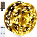 Joiedomi 600 LED Christmas Lights Outdoor,198 FT Warm White Christmas Tree Lights with 8 Modes Timer,PVC Green Wire String Lights with Reel for Indoor Outdoor Holiday Xmas Eve Night Decorations