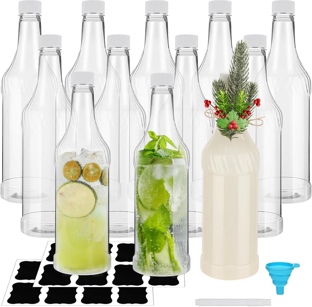 Dandat 12 Pcs 32oz Plastic Brewing Bottles Vanilla Extract Bottles Empty Long Neck Bottles for Beverages Homemade Coquito Bottles Reusable for Kombucha, Liquor, Condiment, Shaved Ice Topping Use