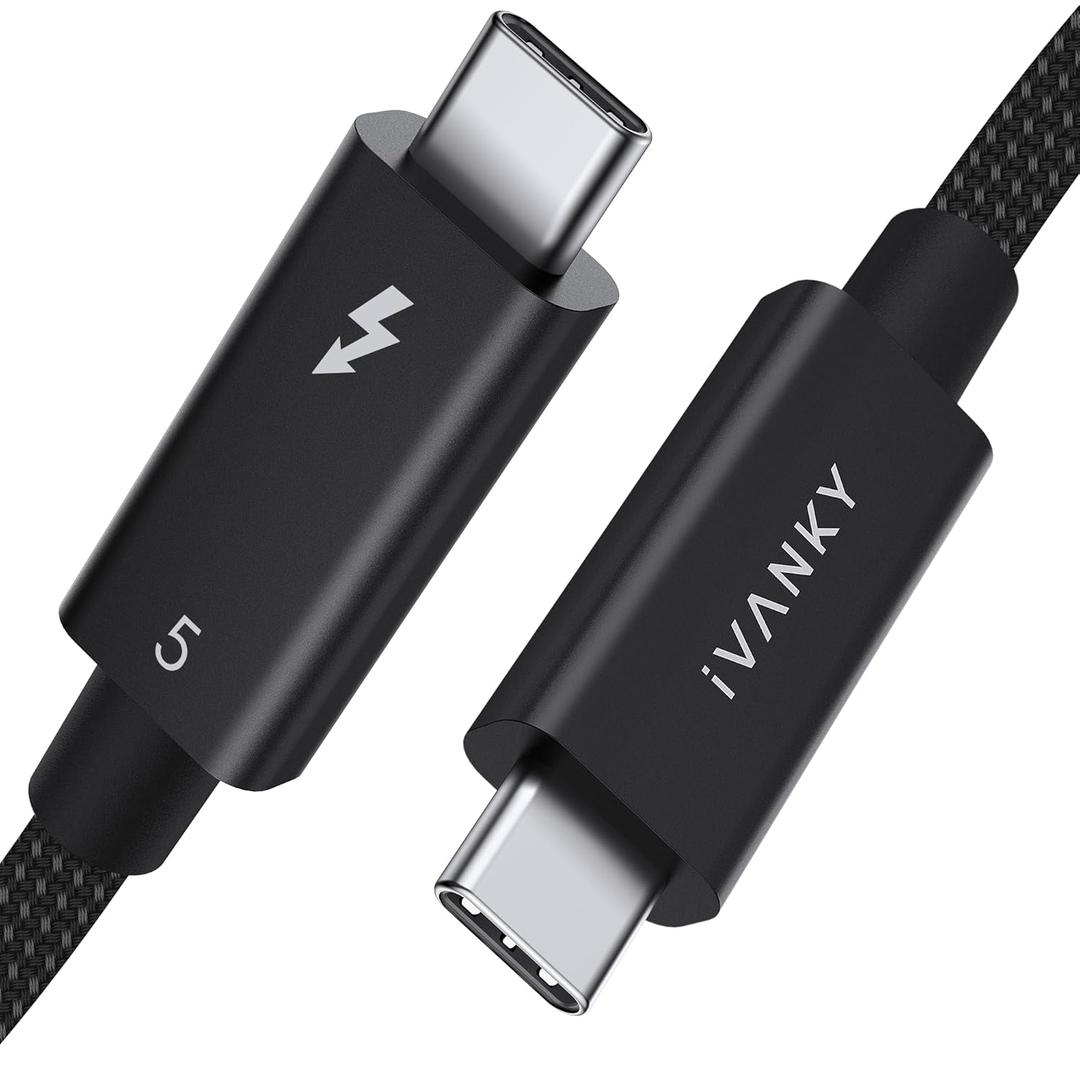 iVANKY | Intel Certified | Thunderbolt 5 Cable 3.3ft, up to 120Gbps Bandwidth and 240W Charging, Premium Braided Thunderbolt Cable 80Gbps, Compatible with Thunderbolt 4/3, USB4, MacBook M4 Pro - 3.3FT (Black)