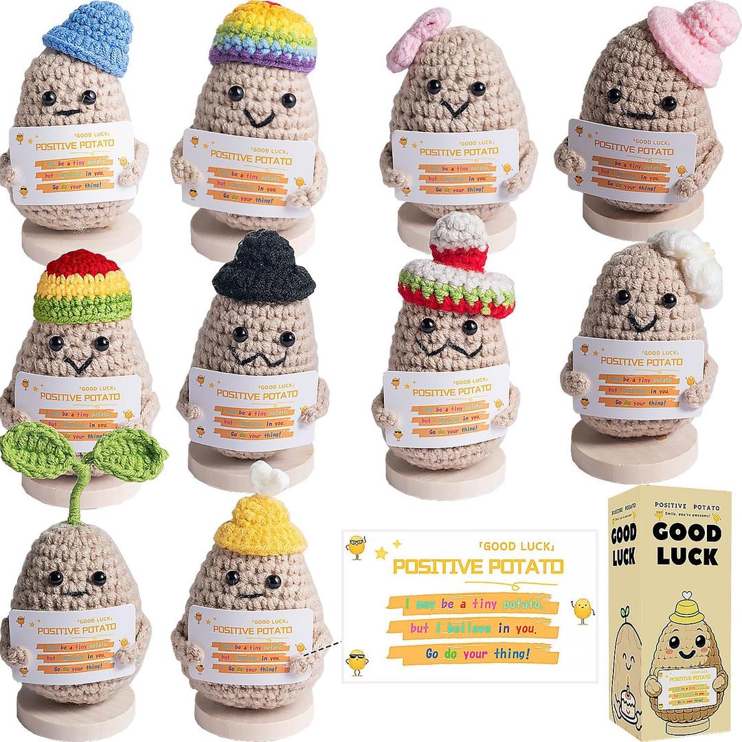 10PCS Mini Emotional Support Potato Doll Positive Crochet Animals Desk Decor Birthday Gifts for Women Men Him Her Friend Teacher Sister, 3.9 inches x 3.9 inches x 9.8 inches