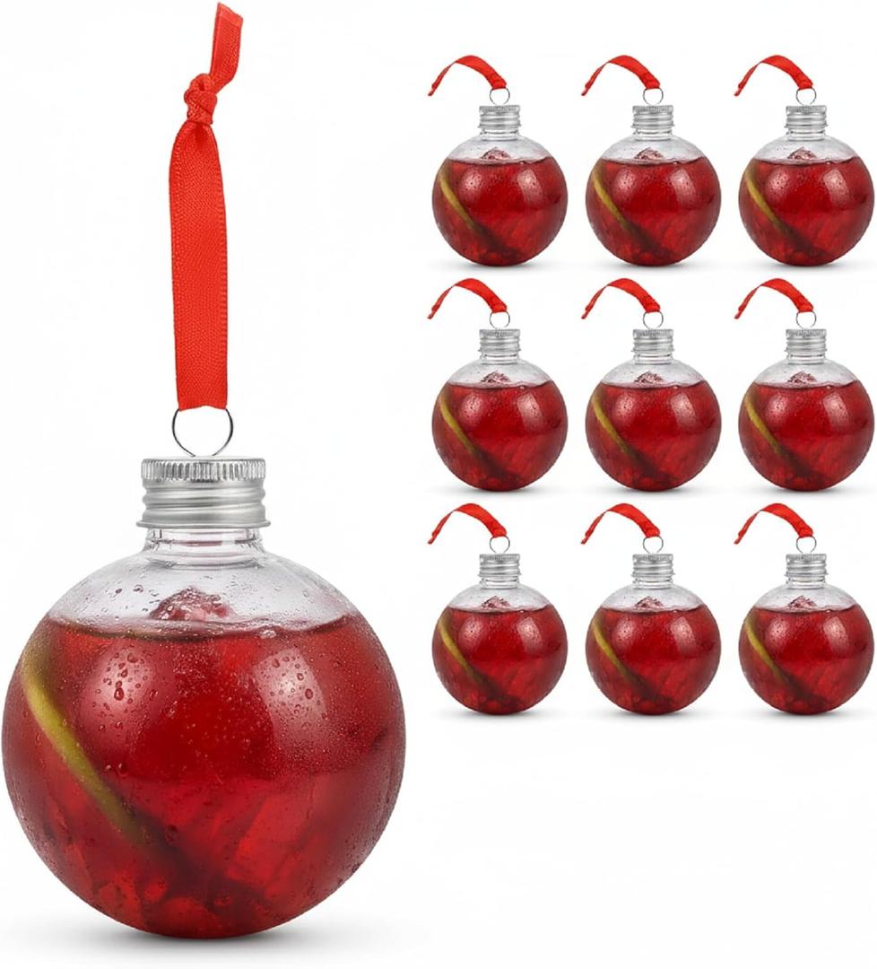Christmas Drink Balls:10pcs 250ml 3.54X3.07X3.07in Xmas Fillable Juice Bottle Container Hanging Pendant Plastic Clear Ball Bulb for Tree Ornament Party Decoration