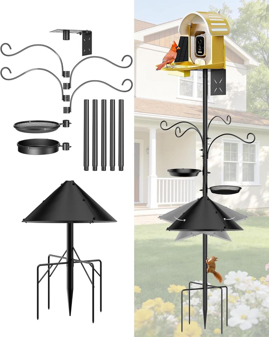 Bird Feeder Pole Squirrel Proof, 92 Inch Heavy Duty Bird Feeder Pole for Outdoor Feeding Station with Stable Base (House Not Included)