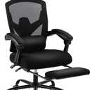 Sweetcrispy Office Computer Desk Chair, Ergonomic High-Back Mesh Rolling Work Swivel Chairs with Wheels, Comfortable Lumbar Support, Comfy Arms for Home, Bedroom, Study, Student, Black, With Footrest