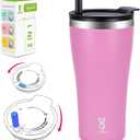 Yawbay Tumbler with Lid and Straw, 20 oz Travel Coffee Mug with 2-In-1 Lid, Spill Proof Tumbler with Straw, Stainless Steel Vacuum Iced Coffee Tumbler, Insulated Thermal Cup For Hot Cold Drinks (Pink)