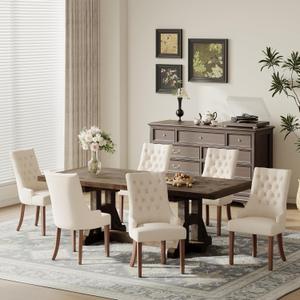 COLAMY Fabric Side Dining Chairs count of 2, Wingback Upholstered Dining Room Chairs with Tufted Button, Living Room Chairs for Home Kitchen, Beige