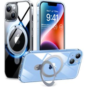 TORRAS Ultra Magnetic Ostand for iPhone 13/ iPhone 14 Case [Fit for MagSafe] [Sturdy Stand & Ring Holder] Military-Grade Shockproof Anti-Scratch Slim Protective Kickstand Phone Case, Crystal Clear