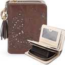 KITEVIUN Women RFID Blocking Small Bifold Wallet, Compact Cash Clutch with Zipper Coin Pocket, Glittery Butterfly Design, Credit Card Holder, Travel Purse with Tassel COFFEE