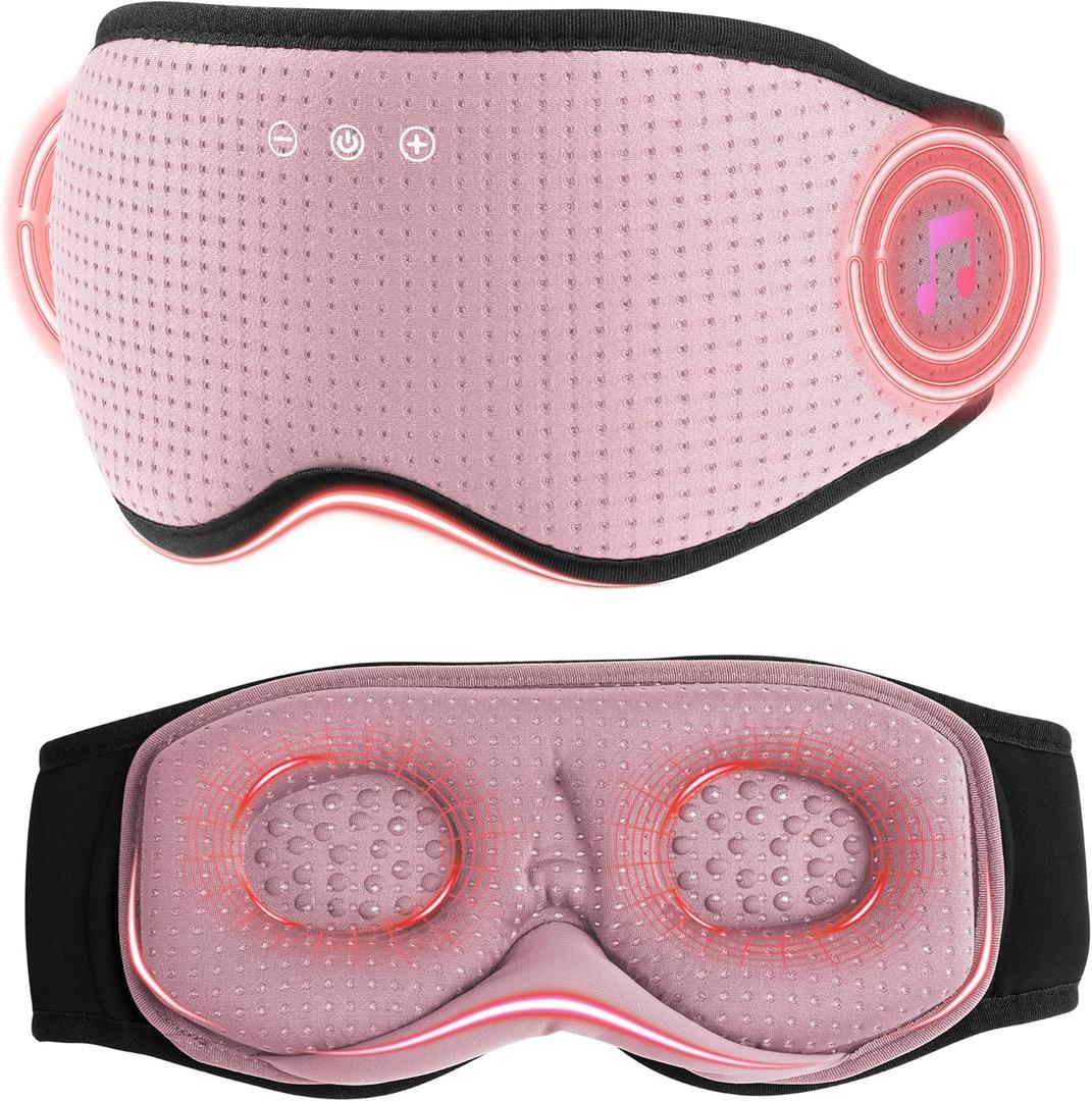 MUSICOZY Sleep Headphones with Bluetooth 5.4 Sleep Mask, Removable 3D Eye Cups for Zero Pressure Comfort, Wireless Bluetooth Eye Mask for Sleeping with Timer (Pink)