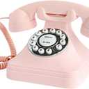TelPal Corded Pink Retro Landline Home Phone, Basic Pink Decorative Analog Telephone Set, Senior Phone for Home/Office/Hotel