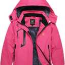 Keevoom Girl's Waterproof Ski Jacket Fleece Snow Coat Windproof Warm Winter Snowboarding Jacket with Removable Hood (10-12)