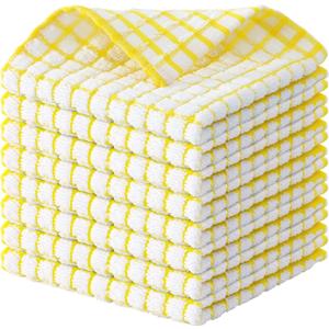 Kitinjoy Cotton 8 Pack Terry Kitchen Dish Cloths, 12 x 12 Inches Super Soft and Absorbent Dish Rags, Quick Drying Dish Towels for Washing Dishes, Yellow