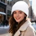 PFFY Unisex Beanie Hats for Men Women Knit Winter Beanies (White)