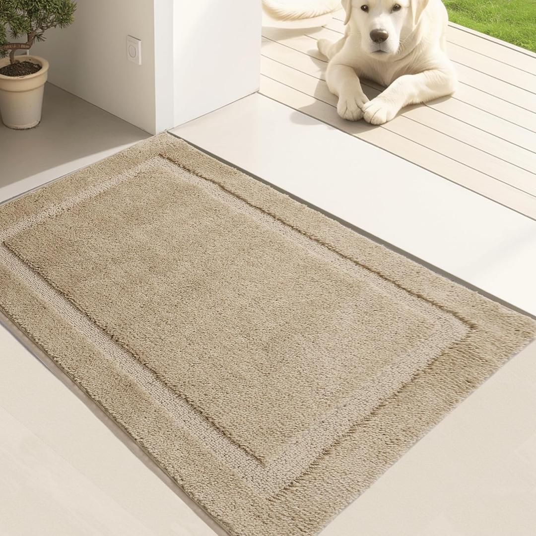 Oiilores Door Mat Indoor Entrance, Dirt Trapper Entryway Rug with Non-Slip Rubber Backing, Washable Inside Front Entry Rugs, Super Absorbent Doormat for Home, Dog Mat for Muddy Paw, (20" x 32", Beige)