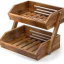 G.a HOMEFAVOR Fruit Basket: 2-Tier Acacia Wood Fruit Bowl for Kitchen, Fruit Stand Storage Holder for Vegetables and Snack Home Kitchen Countertop Organizer (Self-assembly)