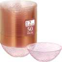 Jingmore 50 Pcs 12 oz Clear Plastic Bowls Hammered with Gold Rimmed, Heavyweight Disposable Bowl Set, Salad Dinner Bowls for Party, Wedding, Holiday, Catering (Pink)