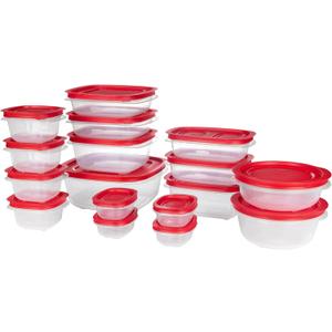 Rubbermaid EasyStore Rectangle, Square, and Round Containers, 34-Piece Set, Food Storage Containers, Food Storage Containers with Lids