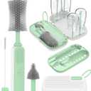 Electric Baby Bottle Brush Cleaner for Travel  BPA-Free Silicone, One-Button 360 Deep Cleaning, 2000mAh Rechargeable, Portable Bottle Cleaning Kit with Storage Box for Home & On-The-Go (Green)