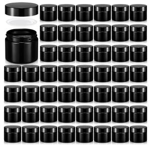 Domensi 48 Pcs 2 oz Glass Jars with Lids Travel Size Round Leakproof Empty Cosmetic Jars with Inner Liners Lid for Storing Makeup Lotions Face Cream Ointments DIY Making (Black)