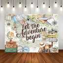 Adventure Awaits Backdrop 7x5ft Let The Adventure Begin Baby Shower Party Decorations Background World Map Travel Themed Banner Photo Booth Props