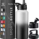 FineDine Triple Walled, Insulated Water Bottles with Straw - 32 Oz Stainless Steel Metal Bottle W/ 3 Leak Proof Lids - For Travel, School, Sports, Gym/Men, Women & Kids - Dreamy Black-White