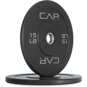 CAP Economy 15 lb Pair Olympic Bumper Plate, Medium Bounce Rubber Weight Plate with Steel Hub, 2-Inch Olympic Barbell Compatible for Strength Training, Weightlifting & Home Gym Workouts