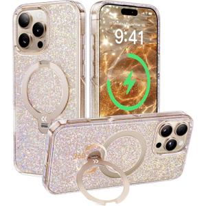 CASEKOO Bold Glitter 360 Spin Built-in Magnetic Stand for iPhone 16 Pro Max Case, Fit for MagSafe, 16FT Drop Protection, Color-Shifting Luxurious Design for iPhone 16 Pro Max Case, Sparkle Disco