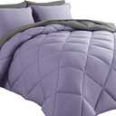 Cosybay Bed in a Bag King Reversible Comforter Sets 7pcs All Season Down Alternative Bedding Sets Lavender and Grey with Comforter, Pillow Shams, Flat Sheet, Fitted Sheet and Pillowcase
