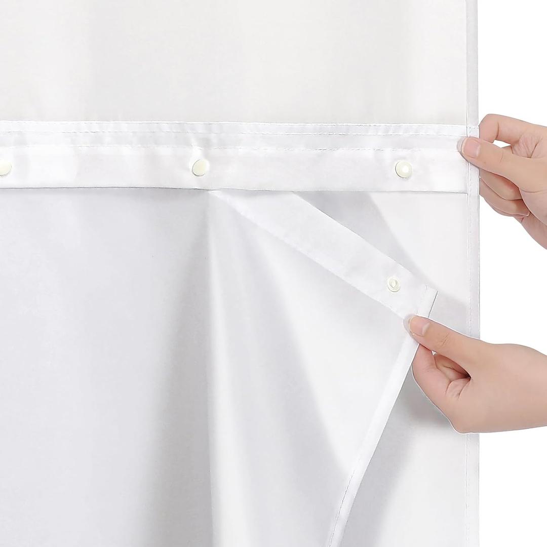 Litabel 2Pcs White Fabric Snap-in Shower Curtain Liner Replacement, 70W x 66H Waterproof Removable Liner for No Hook Shower Curtains with Snap in Liner, Soft Cloth & Hotel Quality, Machine Washable