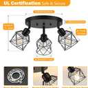 Baocuz 3-Light Kitchen Flush Mount Ceiling Light, Adjustable Multi-Directional Ceiling Light Fixture, Farmhouse Black Metal Cage Close to Ceiling Lamp for Dining Room Bedroom Hallway