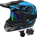 Youth Dirt Bike Helmets DOT Approved Kids Motocross, ATV, Off-Road, Four Wheelers, BMX Motorcycle Bike Helmets with Goggles Gloves Faceshield (WhiteBlue, Small)