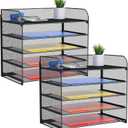 2 Sets 5-Tier Paper Organizer,Paper Tray Holder for Desk,File Holder/Sorter,Legal/Letter Size,A4,File Folder Shelf Organizer for Office,Home,Solid Steel,Mesh,Sturdy,Leakproof,Large Capacity