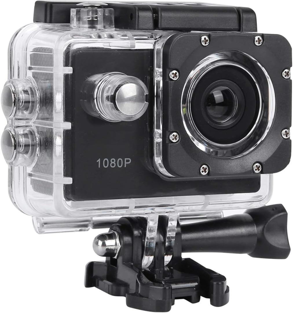 A7 Action Camera Camcorder, 1080P HD, 2.0in Screen, 30m Waterproof, 140 Wide Angle, 900mAh Battery, Black, for Outdoor Sports Cycling